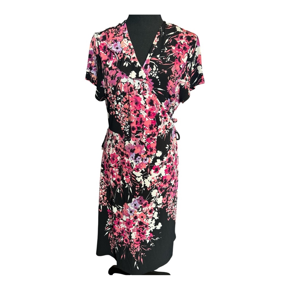 Apt 9 Women Floral Black Pink Wrap Dress Size Extra Large